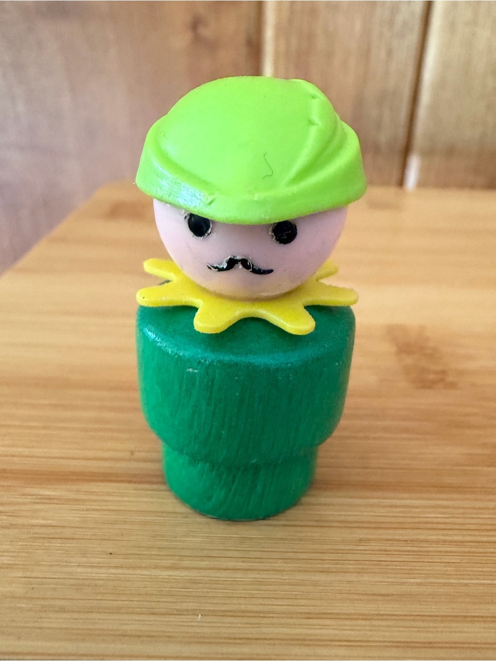 Vintage Fisher Price Little People Green Woodsman Wood Figure for 70s Castle Toy